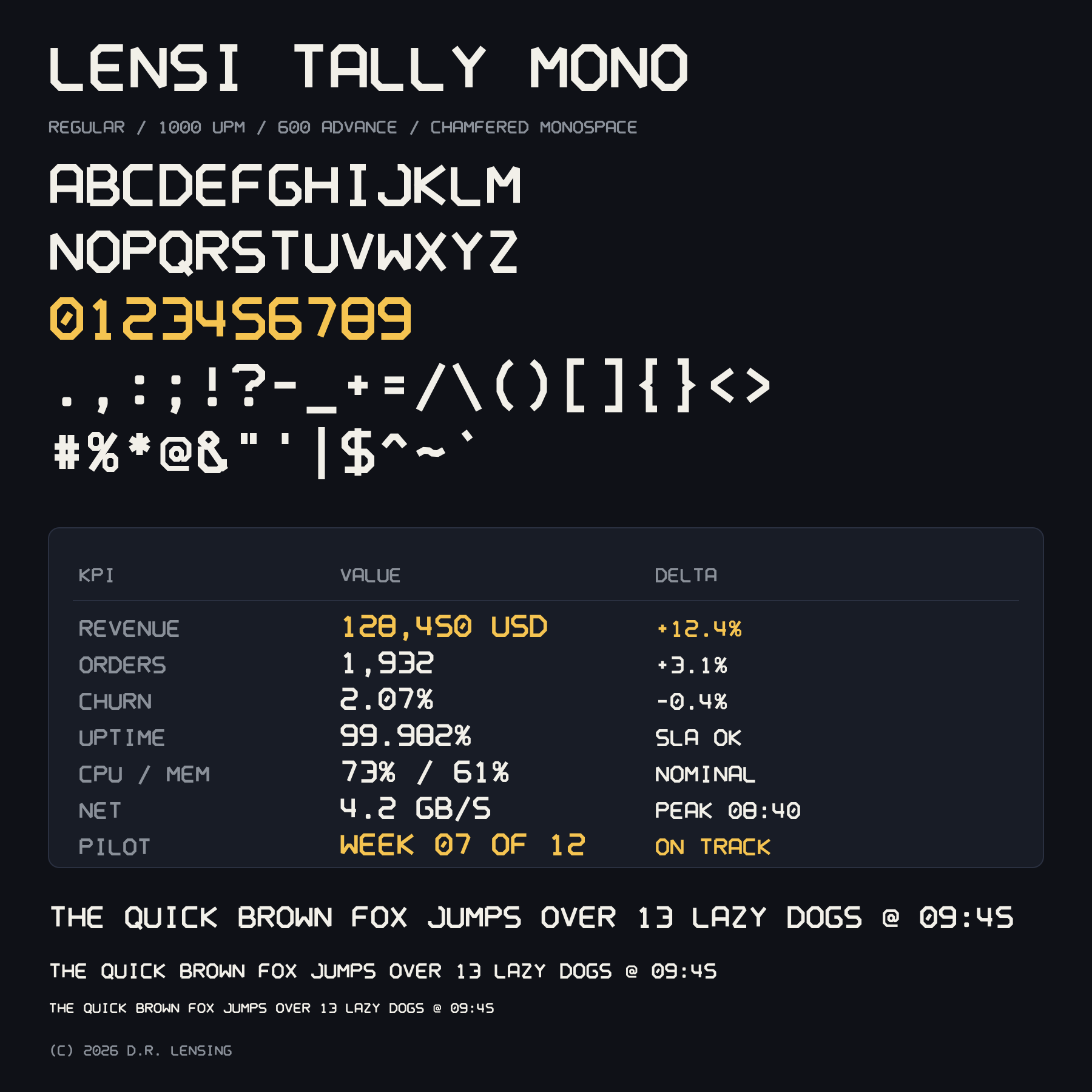 Preview of Lensi Tally Mono (TTF + WOFF)